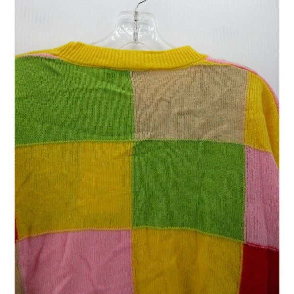 Zara Sweater Small Yellow Alpaca Crop Pullover Patches Colorful NEW - Picture 7 of 11